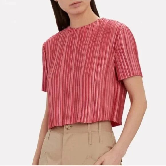 Tibi Tops - Tibi Pleated Raw Hem Crop Top Blouse